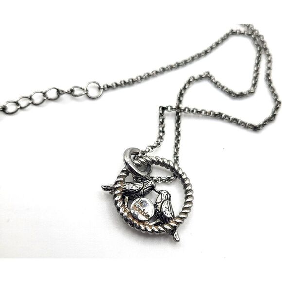 Lia Sophia “Nested” Two Birds w/Cut Crystal Stone Silver Tone Necklace - Picture 2 of 6